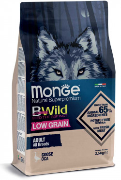 Monge Bwild Dog  Liba hùs 2,5 kg  Low Grain – Goose – All Breeds Adult
