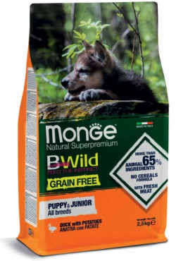 Monge Dog Grain Free – Duck with Potatoes – All Breeds Puppy & Junior 2,5 kg