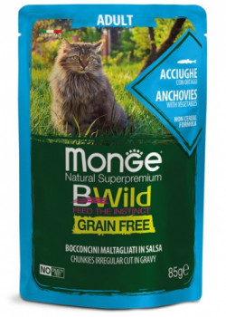 Monge Cat Grain Free – Chunkies irregular cut in gravy – Anchovies with Vegetables – Adult