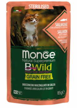Monge Cat Grain Free – Chunkies irregular cut in gravy – Salmon with Shrimps and Vegetables – Sterilised