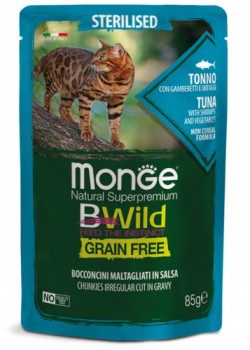 Monge Cat  Grain Free – Chunkies irregular cut in gravy – Tuna with Shrimps and Vegetables – Sterilised